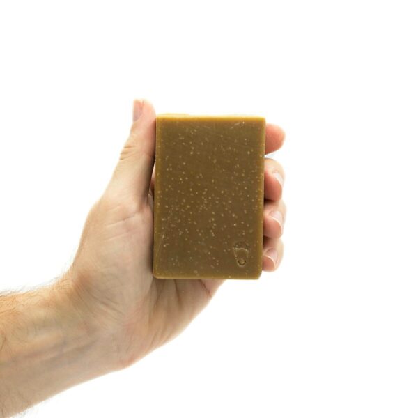 A woody smelly 6oz pine tar bar soap.